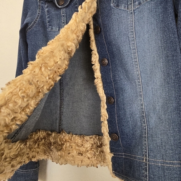 Billabong Vintage Y2K Faux Fur Denim Jacket Small - Picture 6 of 9